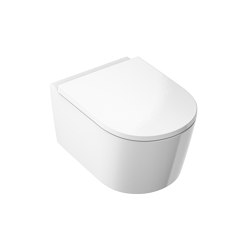 White wall-hung toilet set PowerFLUSH rimless with concealed mount, toilet seat with soft-closing mechanism white | WCs | Vigour