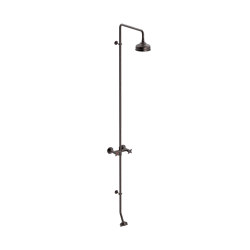 Cross-handle wall-mounted outdoor shower with foot shower
