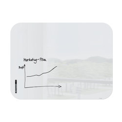 Tableau blanc en verre Artverum avec coins arrondis, blanc, 120 x 90 x 1 cm | Flip charts / Writing boards | Sigel