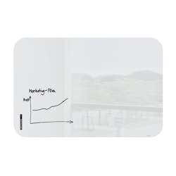 Artverum glass whiteboard with rounded corners, white, 150 x 100 x 1 cm | Flip charts / Writing boards | Sigel