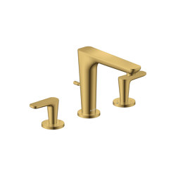 AXOR Citterio C 3-hole basin mixer 125 with pop-up waste set - cubic cut | Polished Gold Optic | Wash basin taps | AXOR