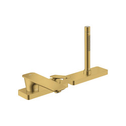 AXOR Citterio C 3-hole rim mounted single lever bath mixer with sBox - cubic cut | Polished Gold Optic | Bath taps | AXOR