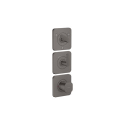 AXOR Citterio C Modulo termostatico 380/120 ad incasso a parete con rosette per 3 utenze, con taglio cubico | Cromo Nero Spazzolato | Rubinetteria doccia | AXOR