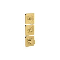 AXOR Citterio C Thermostatic module 380/120 for concealed installation with escutcheons for 3 functions  - cubic cut | Polished Gold Optic | Shower controls | AXOR