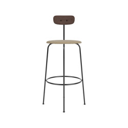 Afteroom Bar Chair | Black Base | Upholstered Seat, Veneer Back | Audo Bouclé 02 - Beige | Dark Stained Oak