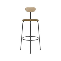 Afteroom Bar Chair | Black Base | Upholstered Seat, Veneer Back | Audo Bouclé 06 - Gold | Natural Oak | Barhocker | Audo Copenhagen