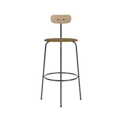 Afteroom Bar Chair | Black Base | Upholstered Seat, Veneer Back | Audo Bouclé 06 - Gold | Natural Oak | Bar stools | Audo Copenhagen