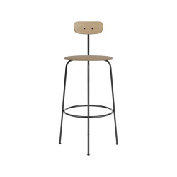 Afteroom Bar Chair | Black Base | Upholstered Seat, Veneer Back | Sierra - Stone, 1611 | Natural Oak | Barhocker | Audo Copenhagen