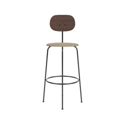 Afteroom Bar Chair Plus | Black Base | Upholstered Seat, Veneer Back | Audo Bouclé 02 - Beige | Dark Stained Oak | open base | Audo Copenhagen