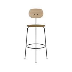 Afteroom Bar Chair Plus | Black Base | Upholstered Seat, Veneer Back | Audo Bouclé 06 - Gold | Natural Oak | Barhocker | Audo Copenhagen