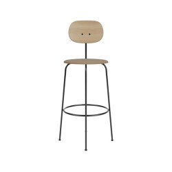 Afteroom Bar Chair Plus | Black Base | Upholstered Seat, Veneer Back | Sierra - Stone, 1611 | Natural Oak | Taburetes de bar | Audo Copenhagen