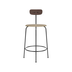Afteroom Counter Chair | Black Base | Upholstered Seat, Veneer Back | Audo Bouclé 02 - Beige | Dark Stained Oak | Counter stools | Audo Copenhagen