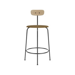 Afteroom Counter Chair | Black Base | Upholstered Seat, Veneer Back | Audo Bouclé 06 - Gold | Natural Oak | Counterstühle | Audo Copenhagen