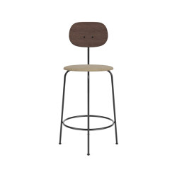 Afteroom Counter Chair Plus | Black Base | Upholstered Seat, Veneer Back | Audo Bouclé 02 - Beige | Dark Stained Oak | Chaises de comptoir | Audo Copenhagen