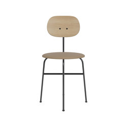 Afteroom Dining Chair Plus | Black Base | Upholstered Seat, Veneer Back | Sierra - Stone, 1611 | Natural Oak