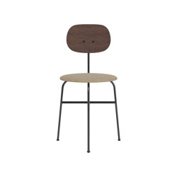 Afteroom Dining Chair Plus | Black Base | Upholstered Seat, Veneer Back | Audo Bouclé - Beige 02 | Dark Stained Oak | Chairs | Audo Copenhagen