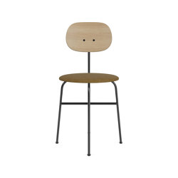 Afteroom Dining Chair Plus | Black Base | Upholstered Seat, Veneer Back | Audo Bouclé - Gold 06 | Natural Oak | Chairs | Audo Copenhagen