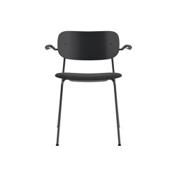 Co Dining Chair w. Armrest | Black Base | Upholstered Seat, Oak Back | Re-wool - Black, 0198 - Black Oak | open base | Audo Copenhagen