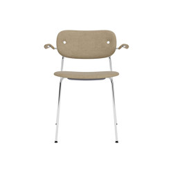 Co Dining Chair w. Armrest | Chrome Base | Upholstered Seat and Back | Audo Bouclé - Beige 02 | Natural Oak | Chaises | Audo Copenhagen