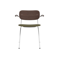 Co Dining Chair w. Armrest | Chrome Base | Upholstered Seat, Oak Back | Sierra - Army 0441 | Dark Stained Oak | Chaises | Audo Copenhagen