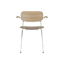 Co Dining Chair w. Armrest | Chrome Base | Upholstered Seat, Oak Back | Sierra - Stone 1611 | Natural Oak | Sedie | Audo Copenhagen