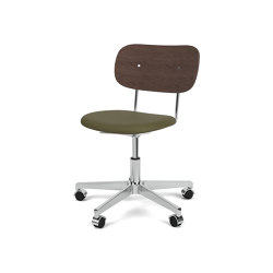 Co Task Chair | Star Base w. Casters | Polished Aluminum | Upholstered Seat, Veneer Back | Sierra - Army, 0441 | Dark Stained Oak | Taburetes de oficina | Audo Copenhagen