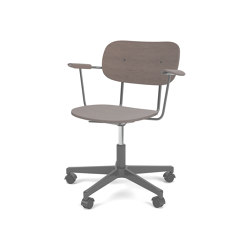 Co Task Chair W. Armrest | Star Base w. Casters, Black Aluminium | Fully Upholstered | Dark Stained Oak