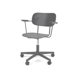 Co Task Chair W. Armrest | Star Base w. Casters, Black Aluminium | Veneer Seat and Back | Black Oak