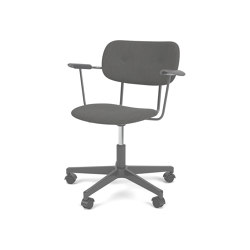 Co Task Chair W. Armrest | Star Base w. Casters, Black Aluminium | Veneer Seat and Back | Re-wool - Black, 0198 | Black Oak