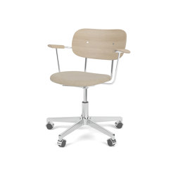 Co Task Chair W. Armrest | Star Base w. Casters, Polished Aluminium | Upholstered Seat, Veneer Back | Audo Bouclé 02 - Beige 02 | Natural Oak | Arbeitshocker | Audo Copenhagen
