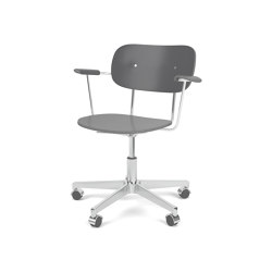 Co Task Chair W. Armrest | Star Base w. Casters, Polished Aluminium | Veneer Seat and Back | Black Oak