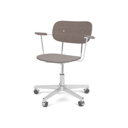 Co Task Chair W. Armrest | Star Base w. Casters, Polished Aluminium | Veneer Seat and Back | Dark Stained Oak | Arbeitshocker | Audo Copenhagen