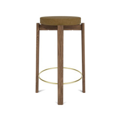 Passage Counter Stool, Walnut Base, Upholstered Seat, Brass Ring | Audo Bouclé - Gold, 06 | open base | Audo Copenhagen