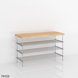 Stainless steel bathroom shelf with seat: 60 cm wide, 50 cm high, 3 levels | Shelving | PHOS Design