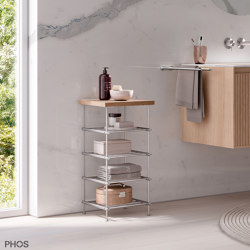 Narrow high bathroom shelf with shelf (oak), 4 levels - 35 cm wide, 70 cm high | Étagères | PHOS Design