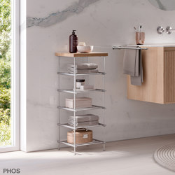 Narrow high bathroom shelf with shelf (oak), 5 levels - 35 cm wide, 85 cm high | Étagères | PHOS Design