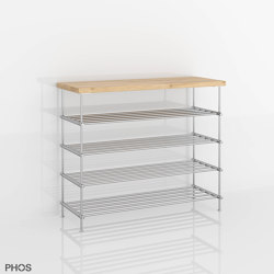 Stainless steel bathroom shelf with oak shelf: 60 cm wide, 70 cm high, 4 levels | Shelving | PHOS Design