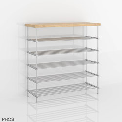 High stainless steel bathroom shelf with oak shelf: 60 cm wide, 85 cm high, 5 levels | Shelving | PHOS Design