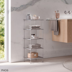 Narrow freestanding stainless steel bathroom shelf - 30 cm, 5 levels | Estantería | PHOS Design