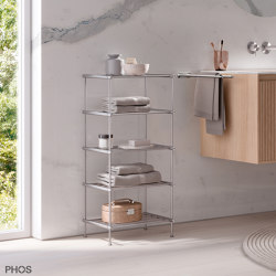 Narrow freestanding stainless steel bathroom shelf - 40 cm, 5 levels | Regale | PHOS Design
