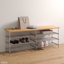 Shoe bench with oak seat and shelf, 3 levels - 120 cm wide | Shelving | PHOS Design