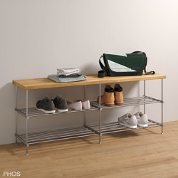 Shoe bench with oak seat and shelf, 2 levels, 140 cm wide | Étagères | PHOS Design