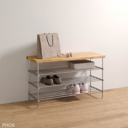 Shoe bench with oak seat and shelf, 3 levels - 60 cm wide | Scaffali | PHOS Design