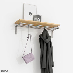 Wall coat rack with 4 clothes rails and oak hat shelf - 100 cm wide | Appendiabiti | PHOS Design