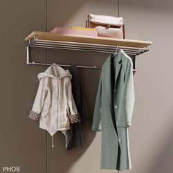 Wall coat rack for clothes hangers with 6 hooks and oak hat rack - 100 cm wide | Appendiabiti | PHOS Design