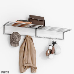 Wall coat rack for clothes hangers with 10 hooks and hat shelf - 120 cm wide | Appendiabiti | PHOS Design
