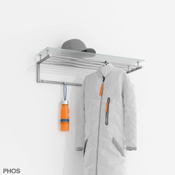 Wall coat rack for clothes hangers with 5 hooks and glass hat shelf - 80 cm wide | Garderoben | PHOS Design