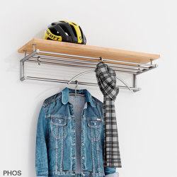 High-quality stainless steel wall coat rack with oak hat shelf - 100 cm wide | Portasciugamani | PHOS Design