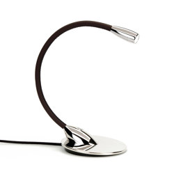 Jet Stream Table Light, polished nickel with chocolate brown leather | Luminaires de table | Original BTC