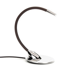 Nimbus Table Light, polished nickel with chocolate brown leather